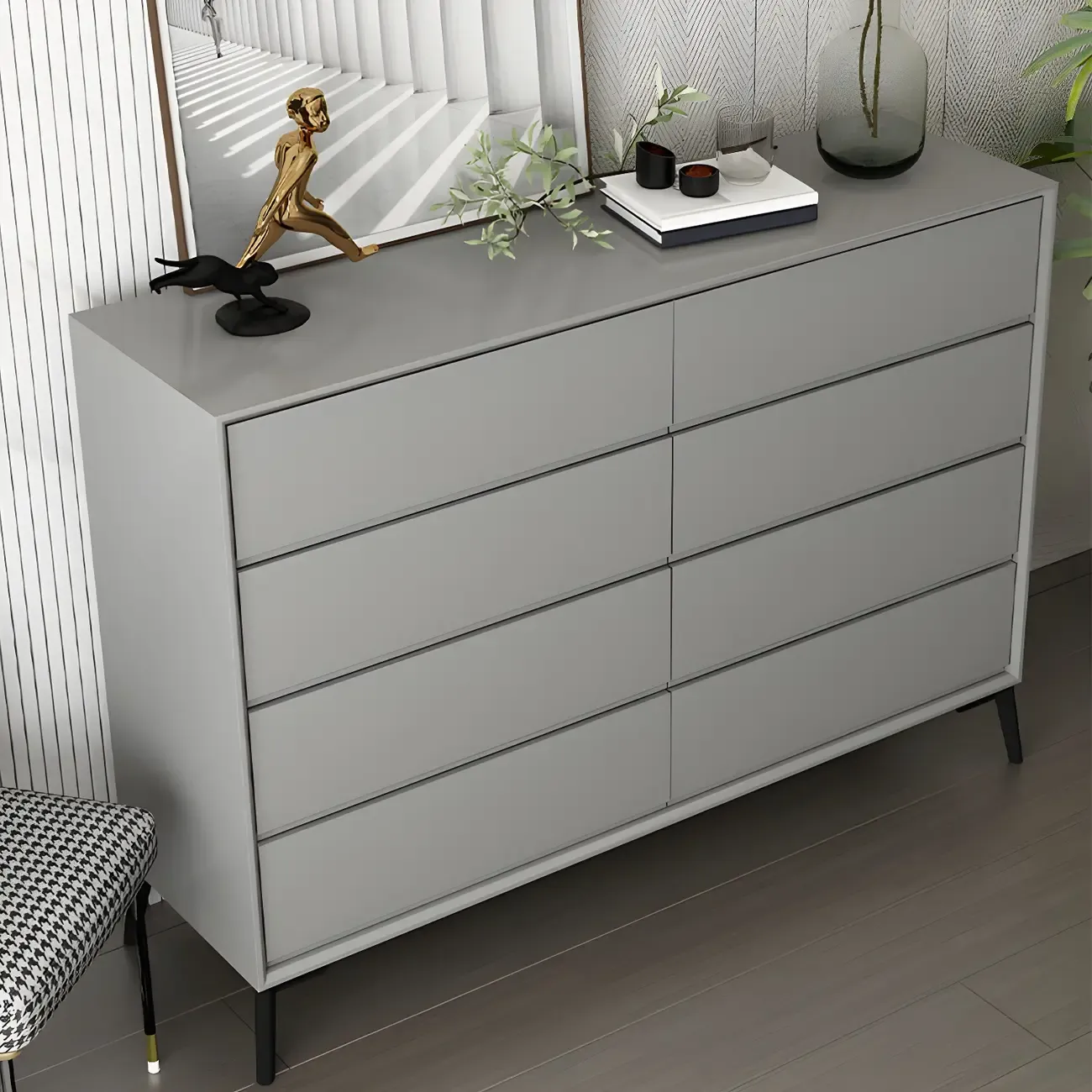 Minimalist Light Gray Wooden Dresser with Drawers Storage Image - 20