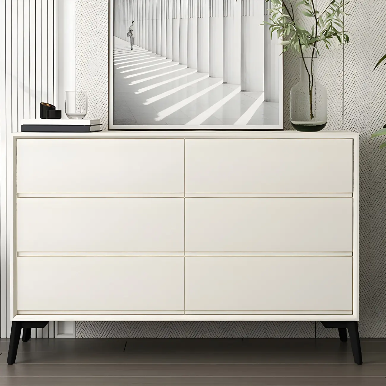 Minimalist Light Gray Wooden Dresser with Drawers Storage Image - 21 | homeyfad