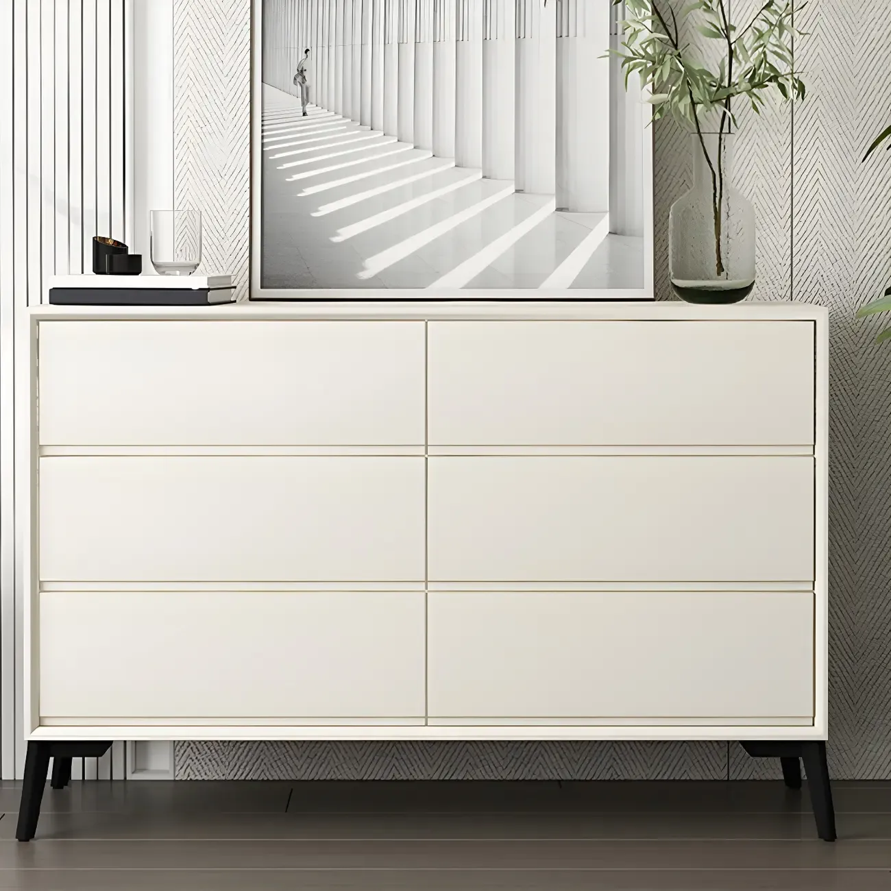 Minimalist Light Gray Wooden Dresser with Drawers Storage Image - 21