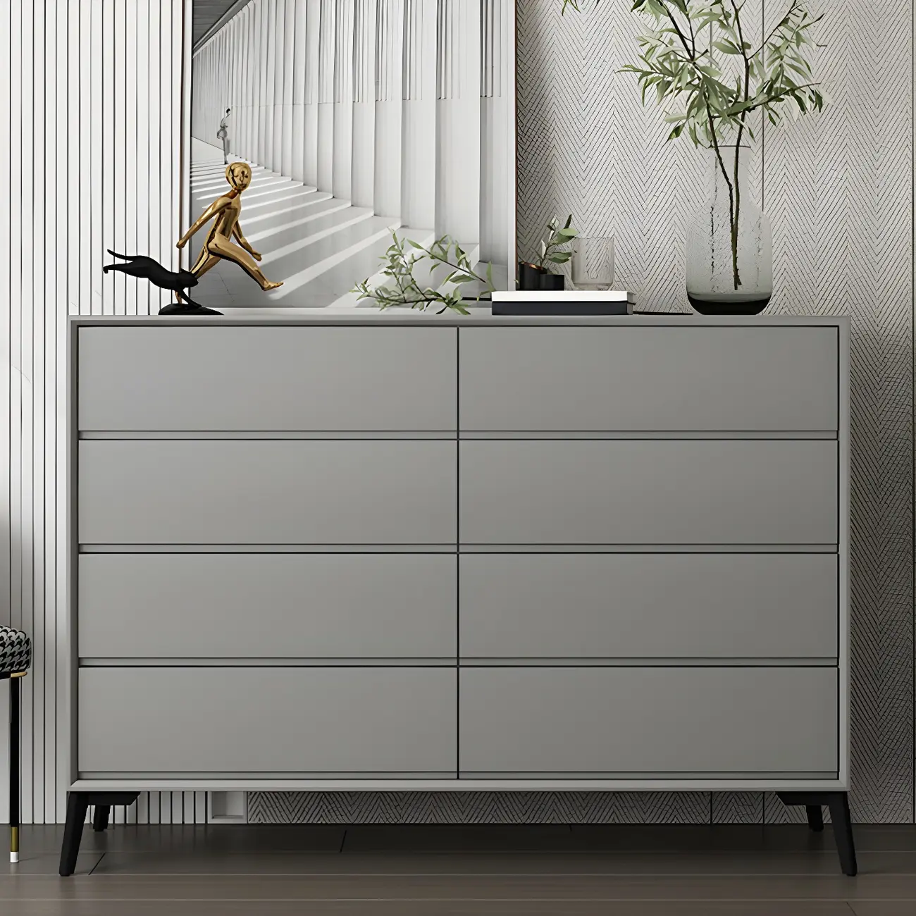 Minimalist Light Gray Wooden Dresser with Drawers Storage Image - 22 | homeyfad