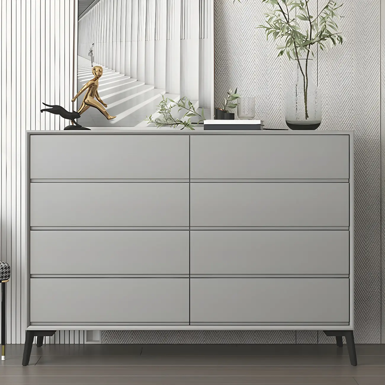 Minimalist Light Gray Wooden Dresser with Drawers Storage Image - 3 | homeyfad