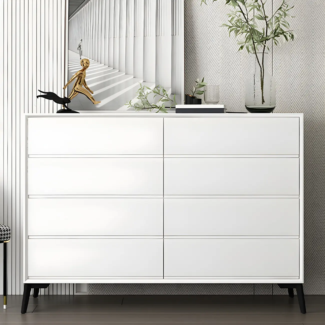 Minimalist Light Gray Wooden Dresser with Drawers Storage Image - 23 | homeyfad