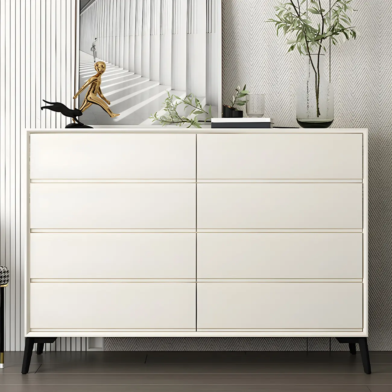 Minimalist Light Gray Wooden Dresser with Drawers Storage Image - 24 | homeyfad