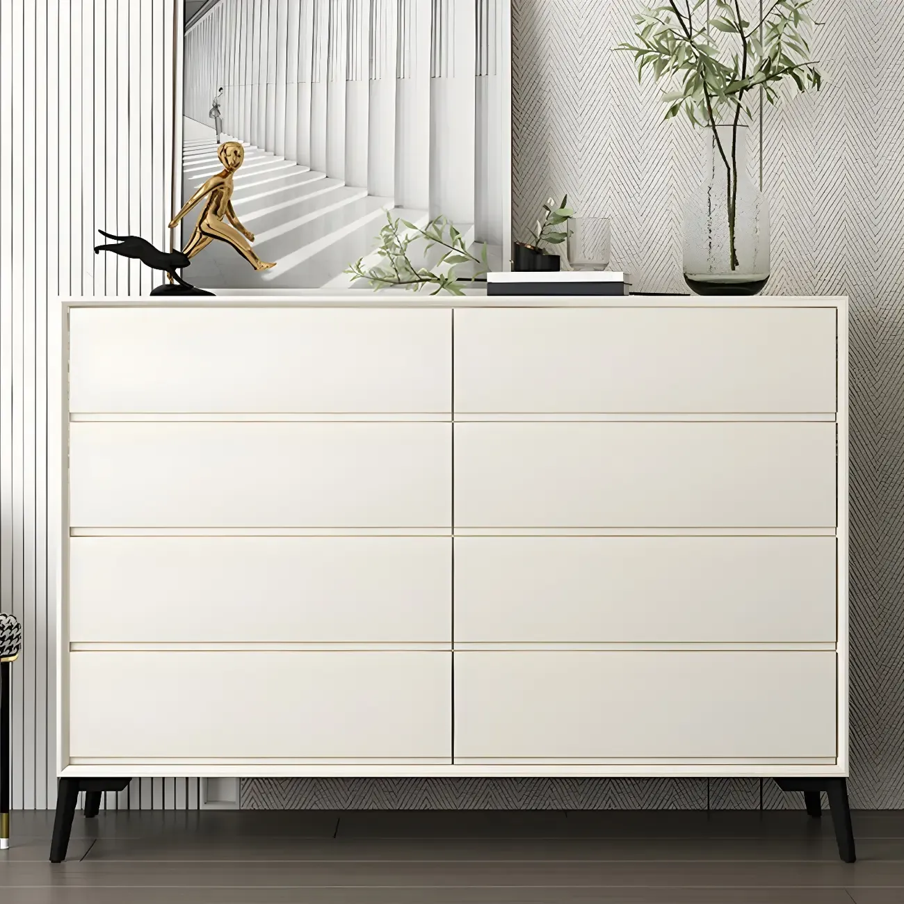 Minimalist Light Gray Wooden Dresser with Drawers Storage Image - 24
