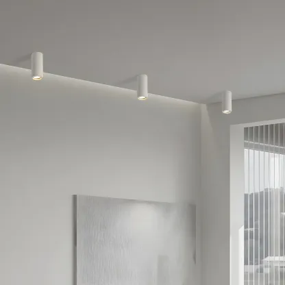 Small Size Grey Stone Cylinder Flush Mount Ceiling Light Image - 5