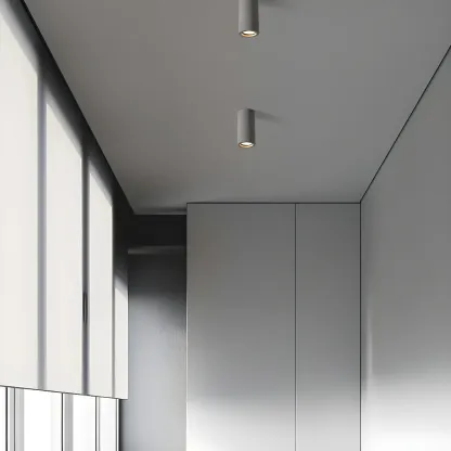 Small Size Grey Stone Cylinder Flush Mount Ceiling Light Image - 4