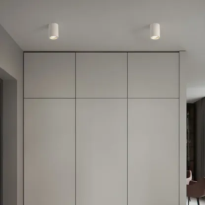 Small Size Grey Stone Cylinder Flush Mount Ceiling Light Image - 6