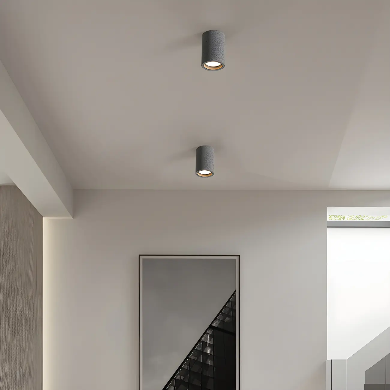 Small Size Grey Stone Cylinder Flush Mount Ceiling Light Image - 1 | homeyfad