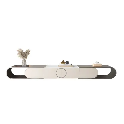 Glam Stone TV Stand with Open Shelves & Cabinets for Home Image - 4