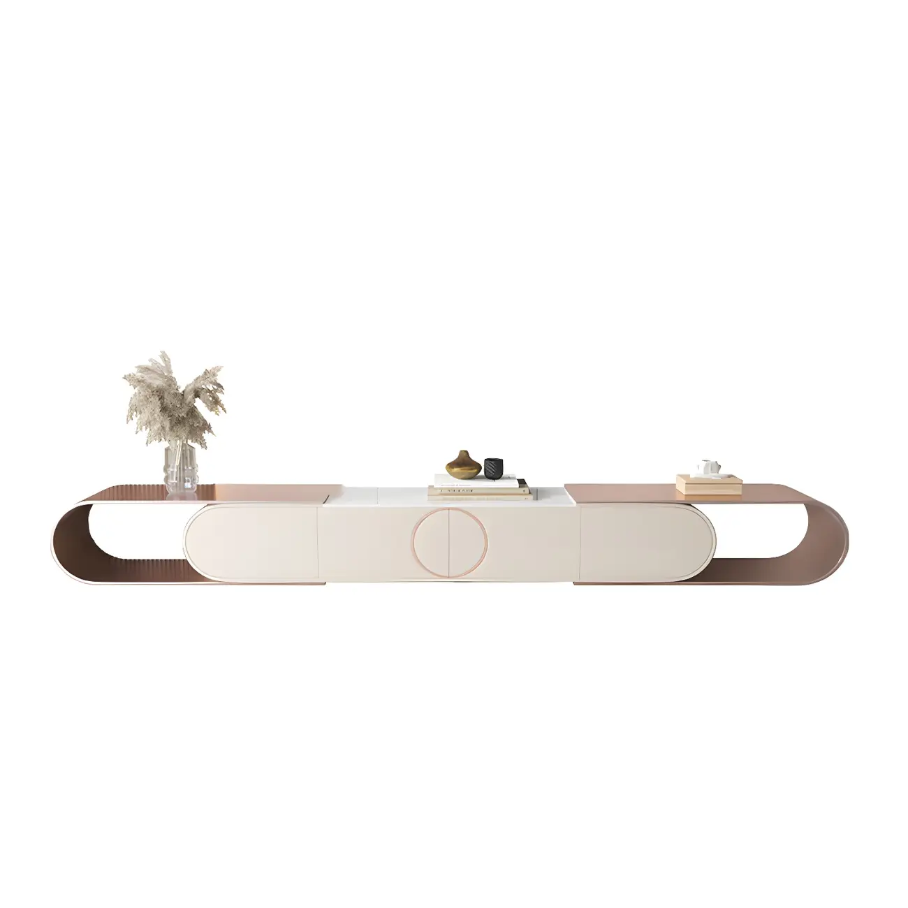 Glam Stone TV Stand with Open Shelves & Cabinets for Home Image - 5 | homeyfad