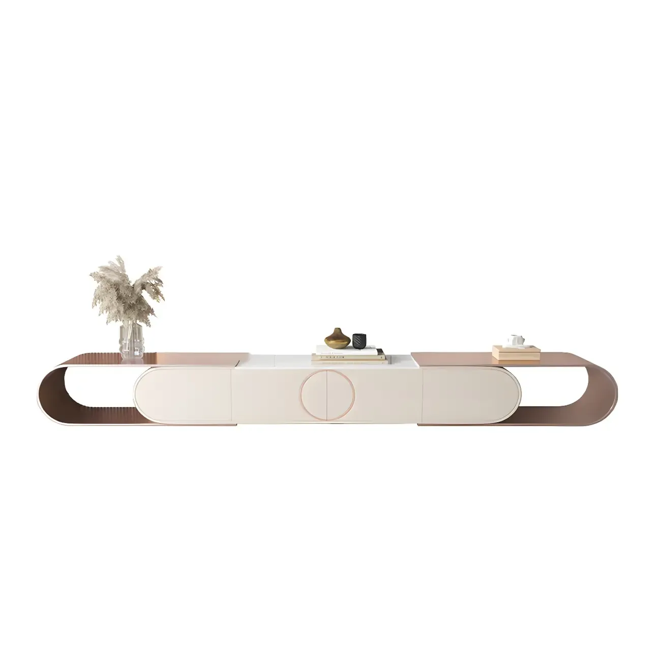 Glam Stone TV Stand with Open Shelves & Cabinets for Home Image - 5