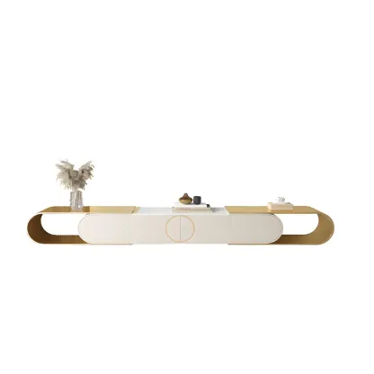 Glam Stone TV Stand with Open Shelves & Cabinets for Home Image - 6