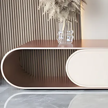 Glam Stone TV Stand with Open Shelves & Cabinets for Home Image - 9