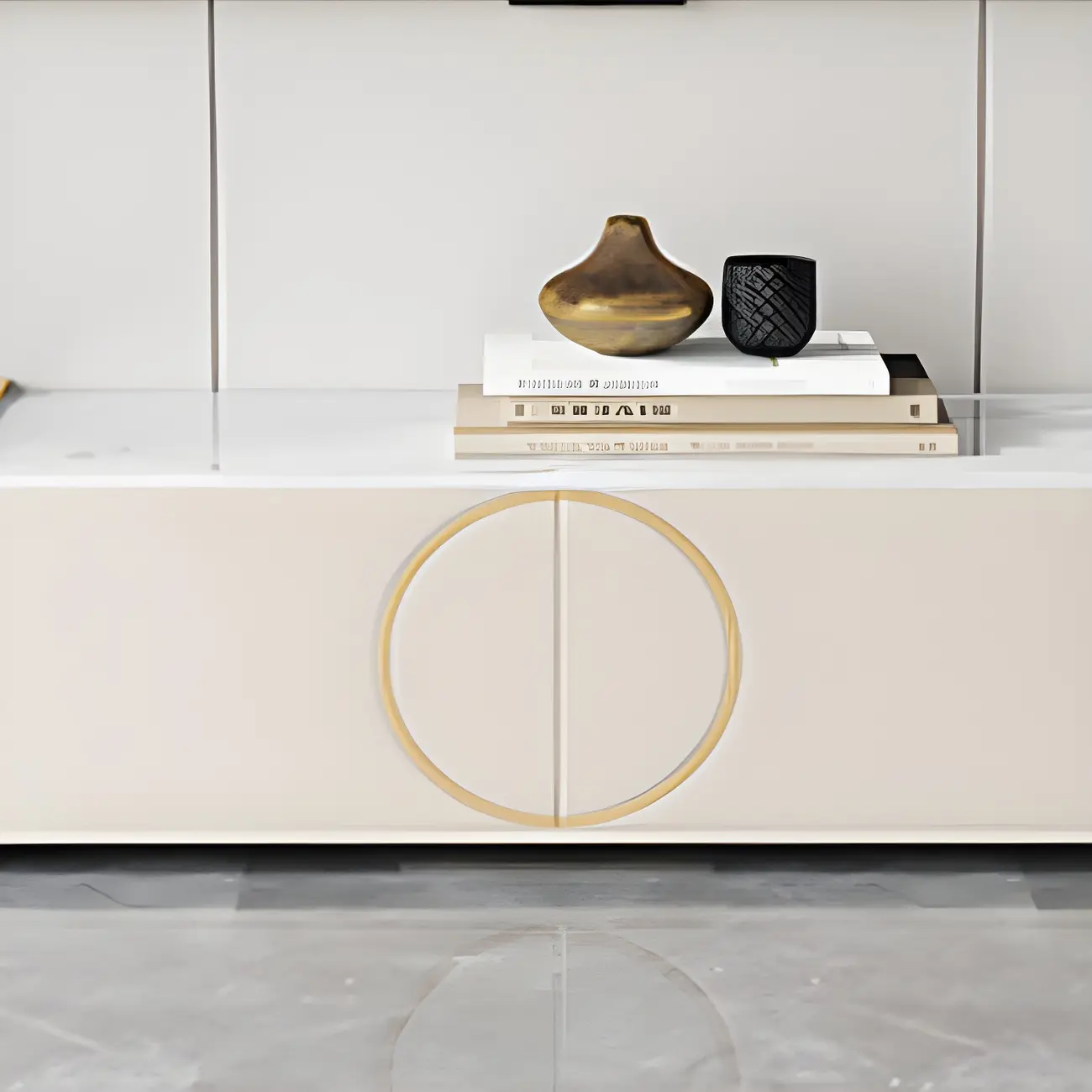 Glam Stone TV Stand with Open Shelves & Cabinets for Home Image - 10 | homeyfad