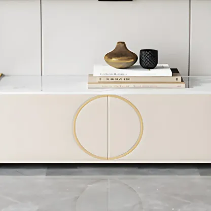 Glam Stone TV Stand with Open Shelves & Cabinets for Home Image - 10