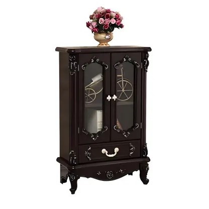 Vintage White Wooden Display Cabinet with Glass Doors Image - 3