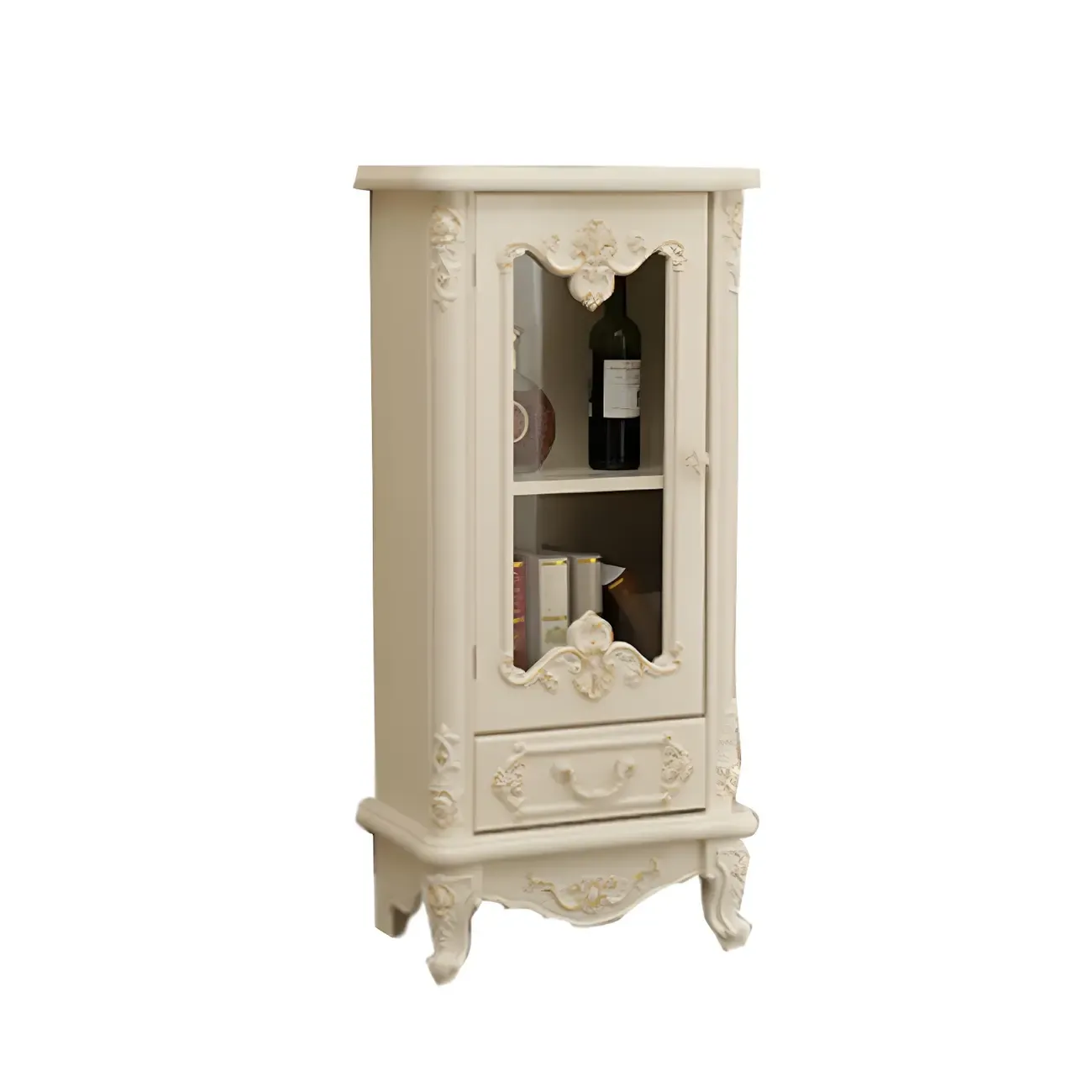 Vintage White Wooden Display Cabinet with Glass Doors Image - 7