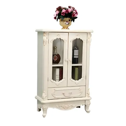 Vintage White Wooden Display Cabinet with Glass Doors Image - 9