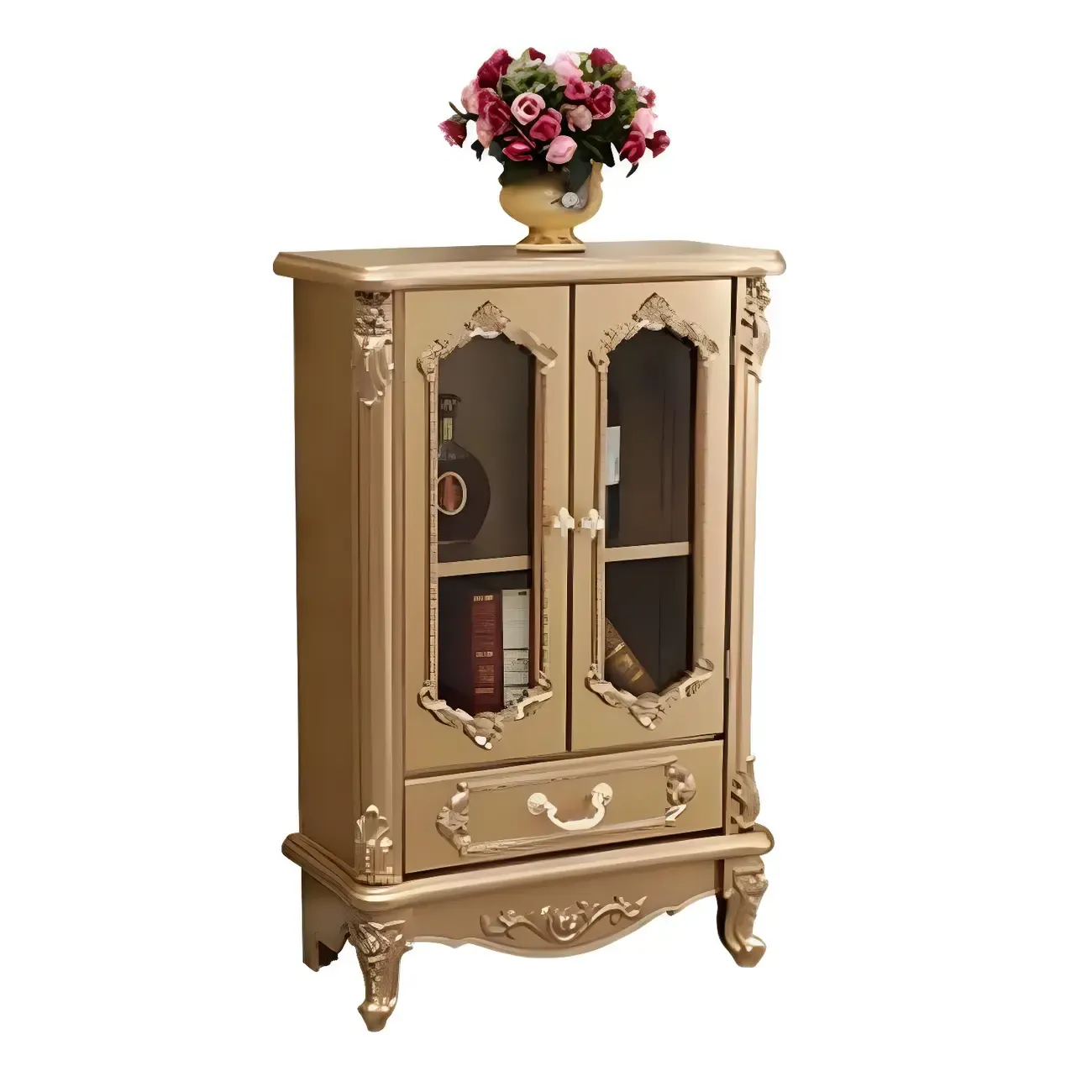 Vintage White Wooden Display Cabinet with Glass Doors Image - 11