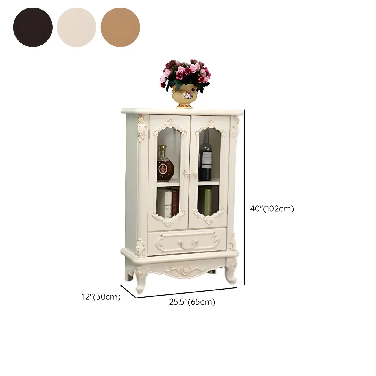 Vintage White Wooden Display Cabinet with Glass Doors Image - 16 | homeyfad