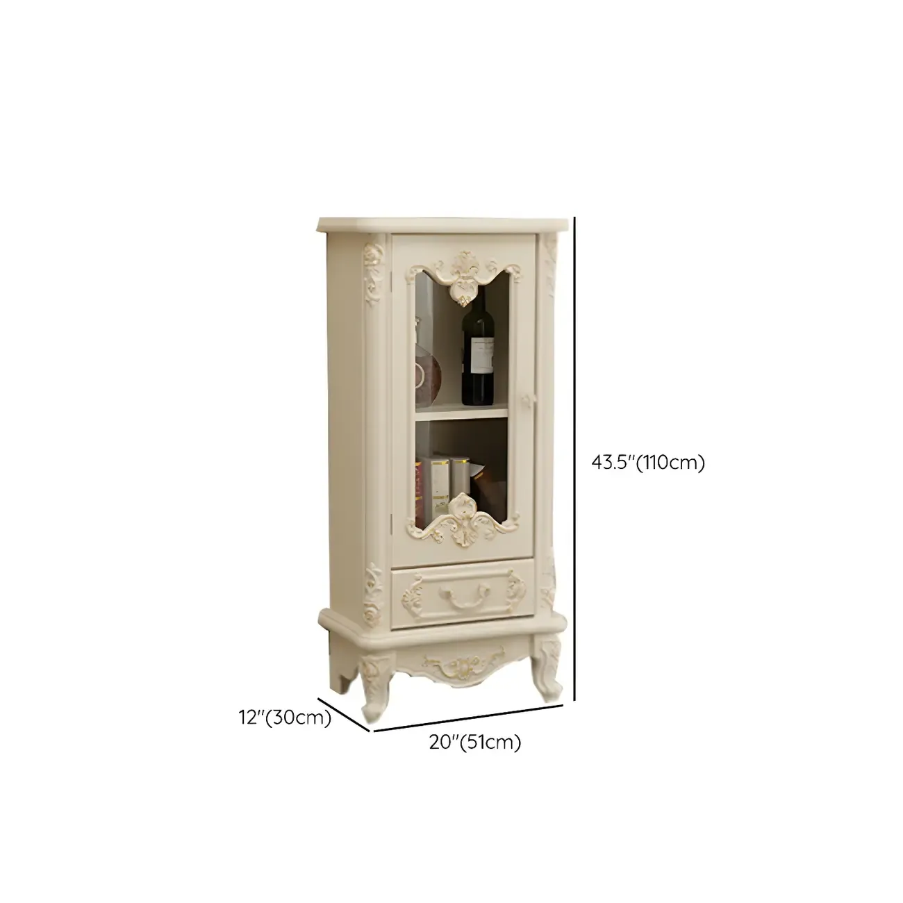 Vintage White Wooden Display Cabinet with Glass Doors Image - 17