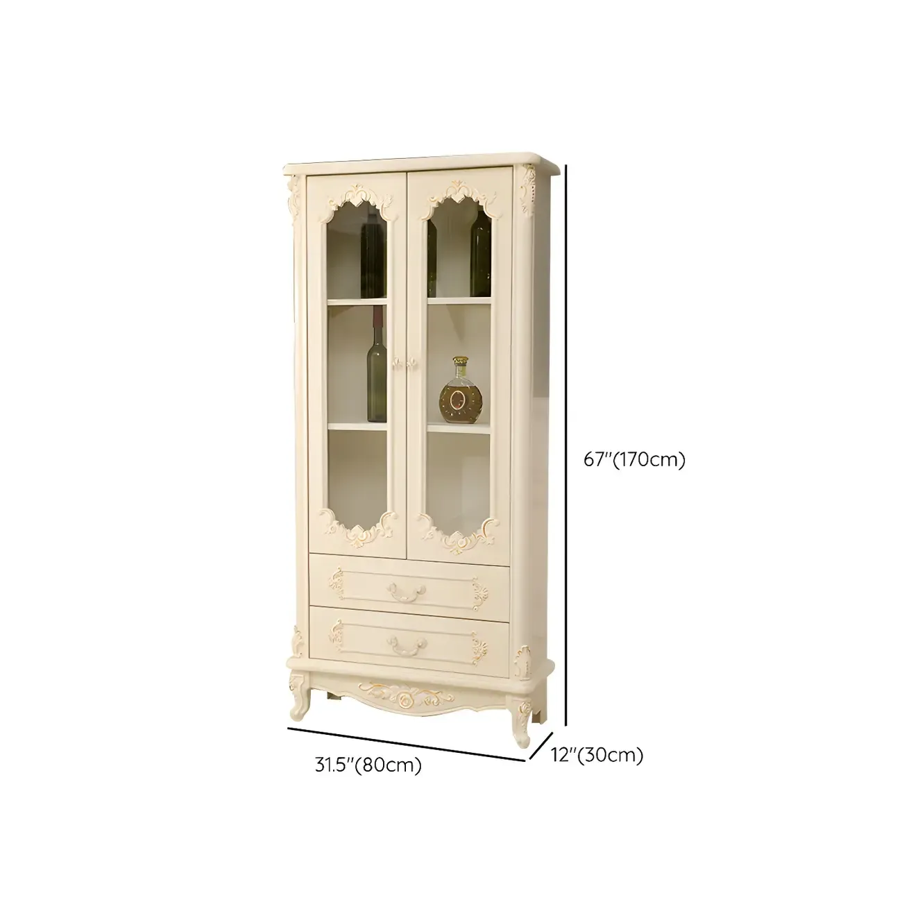 Vintage White Wooden Display Cabinet with Glass Doors Image - 18