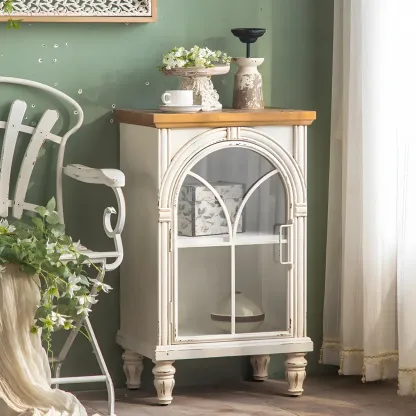 Vintage Wooden Curio Cabinet with Arched Glass Doors Image - 3
