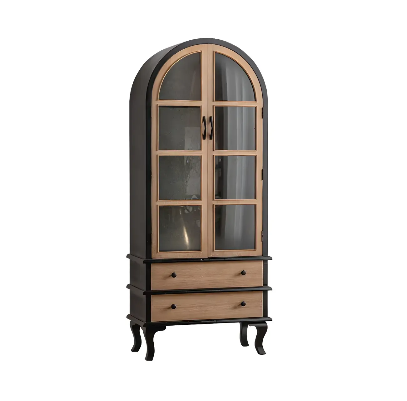 Vintage Wooden Curio Cabinet with Arched Glass Doors Image - 9