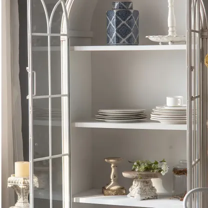 Vintage Wooden Curio Cabinet with Arched Glass Doors Image - 10