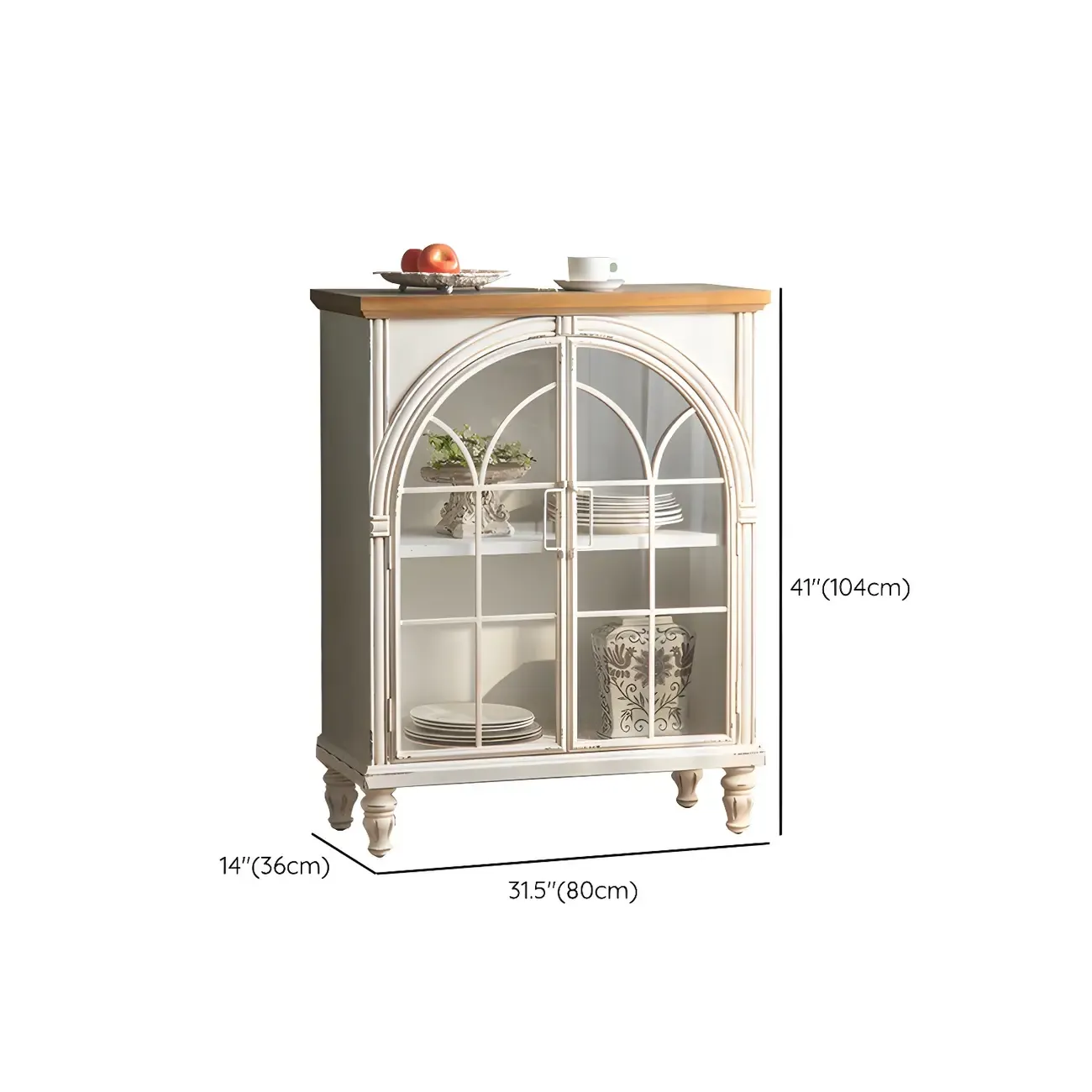 Vintage Wooden Curio Cabinet with Arched Glass Doors Image - 14