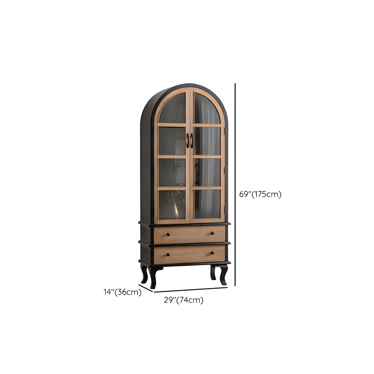 Vintage Wooden Curio Cabinet with Arched Glass Doors Image - 16 | homeyfad
