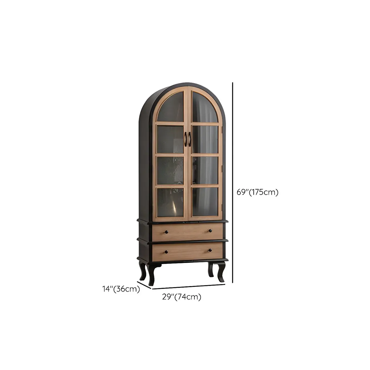 Vintage Wooden Curio Cabinet with Arched Glass Doors Image - 16