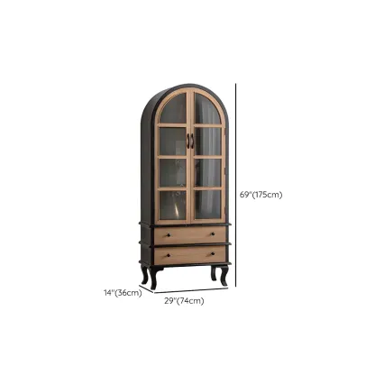 Vintage Wooden Curio Cabinet with Arched Glass Doors Image - 16