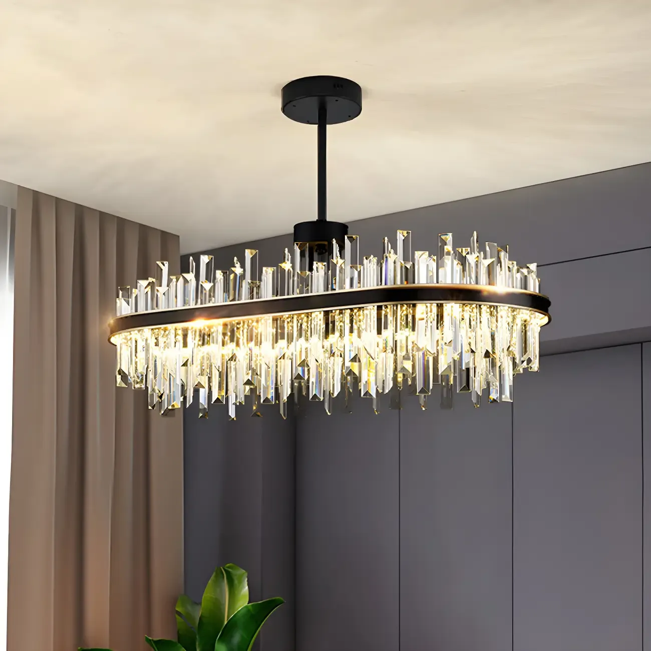 Modish Modern Black Crystal Island Pendant Light Image - 2