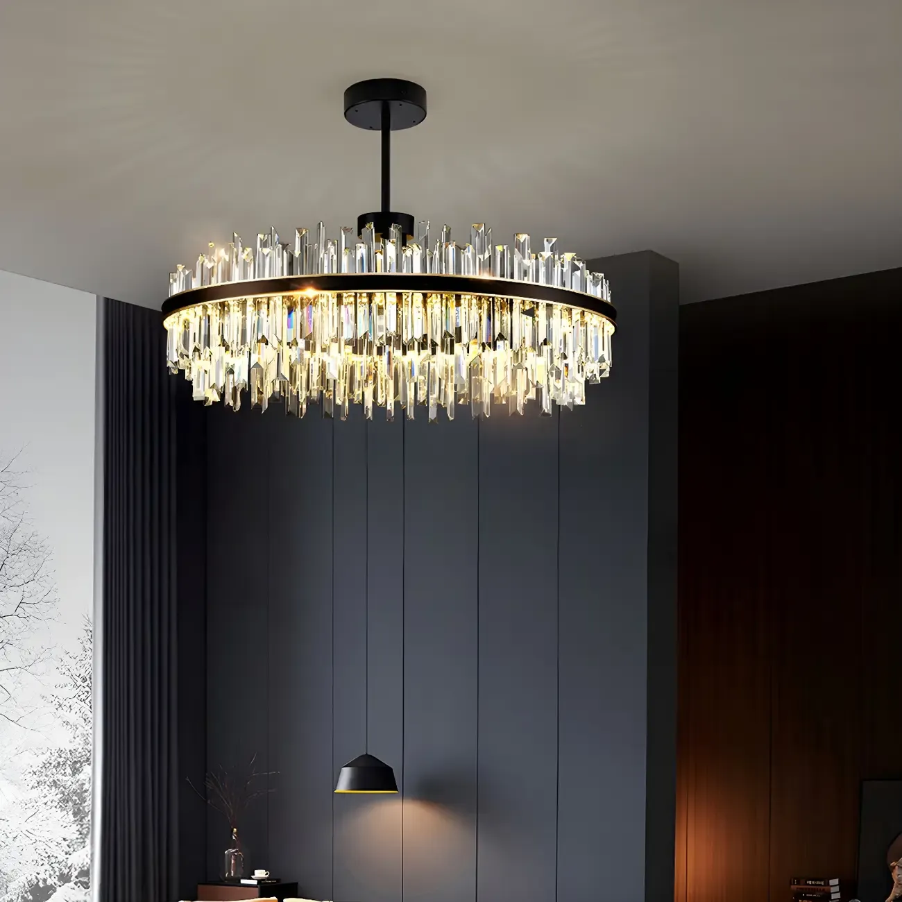 Modish Modern Black Crystal Island Pendant Light Image - 6