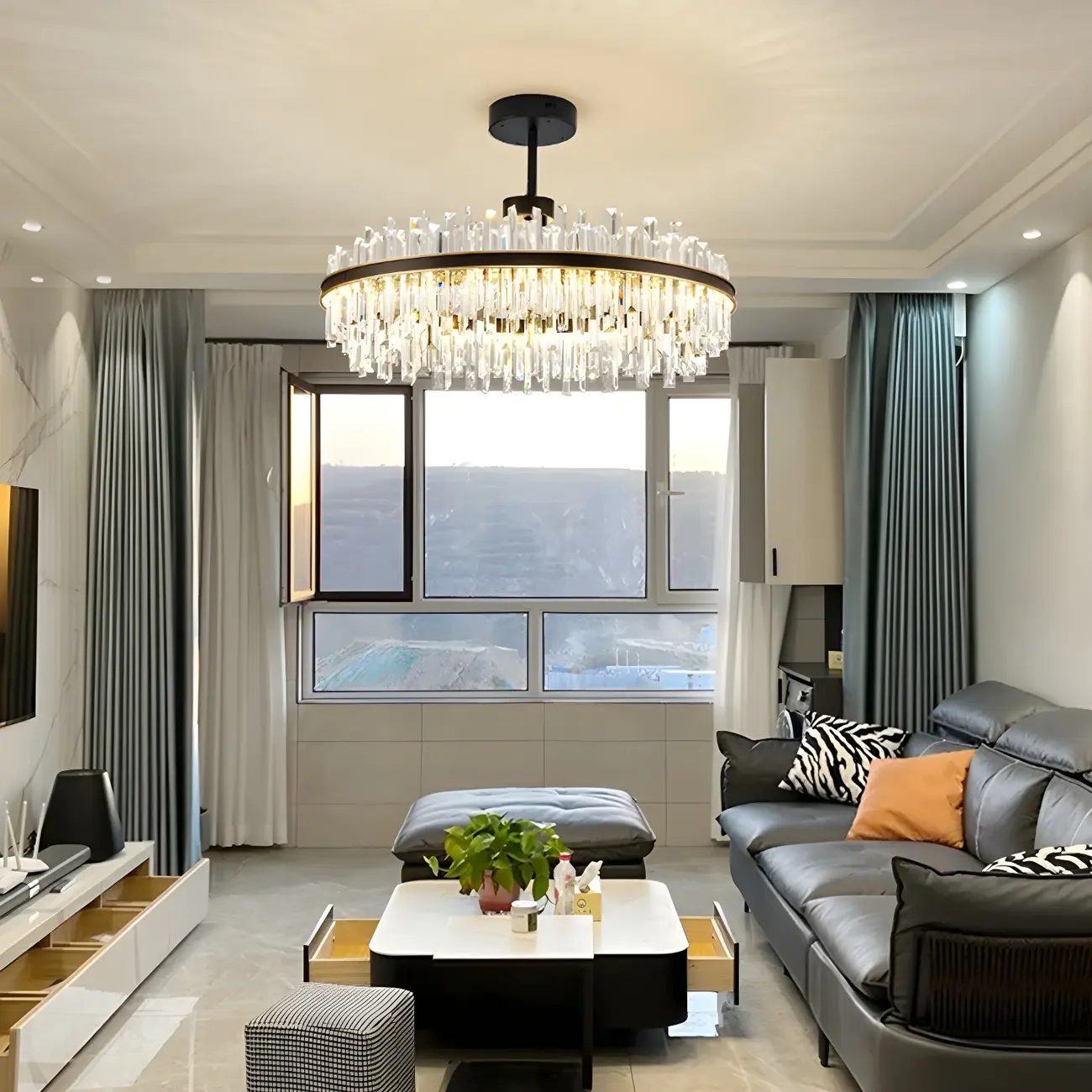 Modish Modern Black Crystal Island Pendant Light Image - 9 | homeyfad