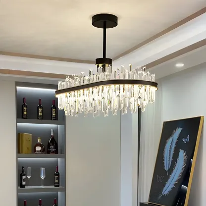 Modish Modern Black Crystal Island Pendant Light Image - 12