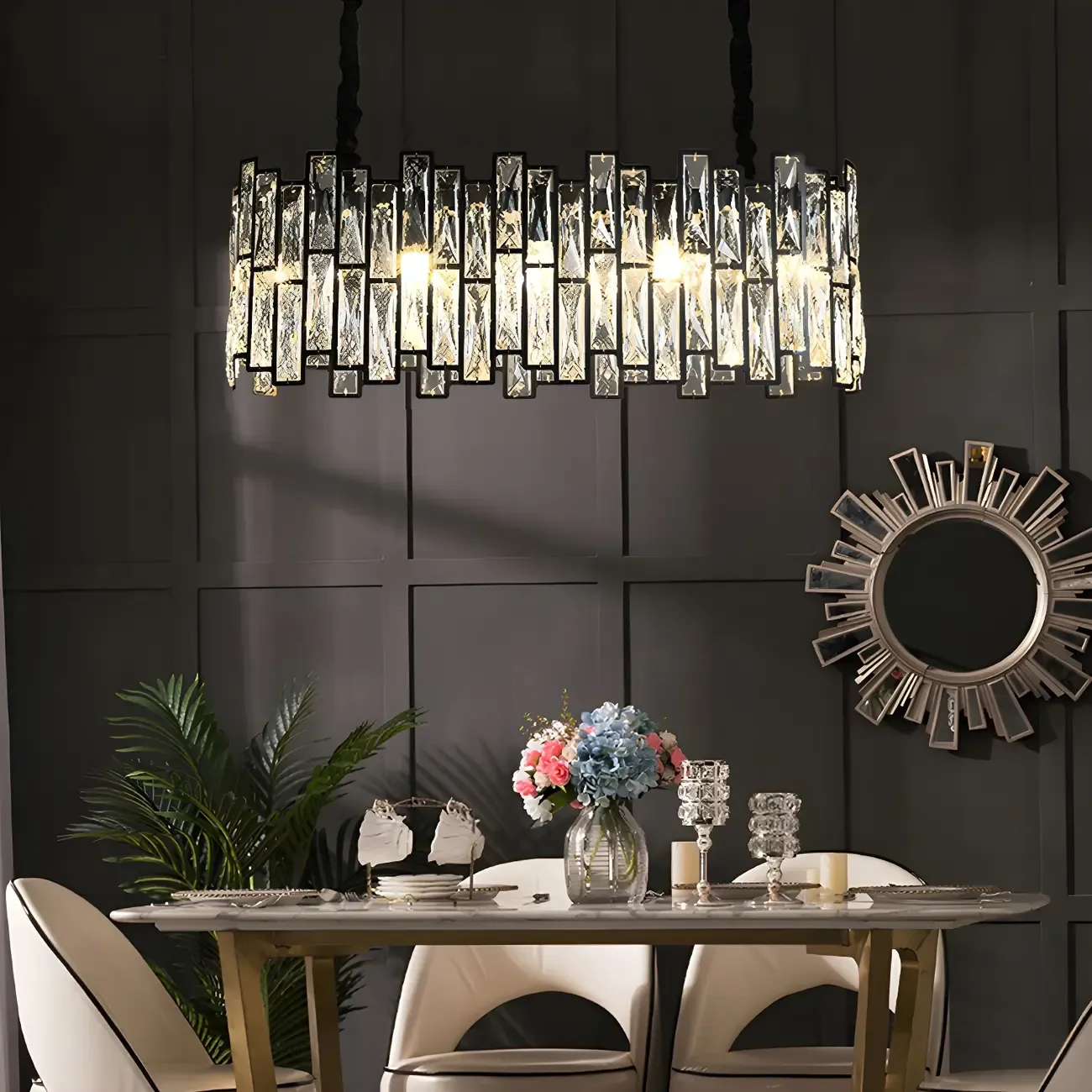 Contemporary Oval Crystal Kitchen Pendant Light Image - 3