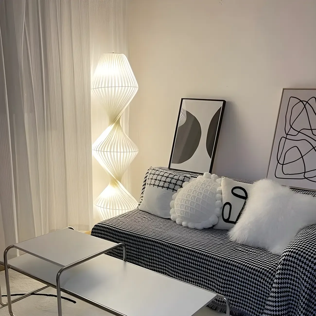 Unique Fabric Plug-In 2/3 Lights Floor Lamp for Living Spaces Image - 11