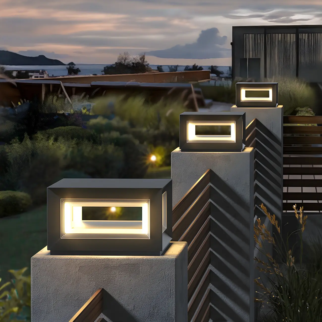 Smooth Black Metal Cubic Post Cap Light Image - 1 | homeyfad