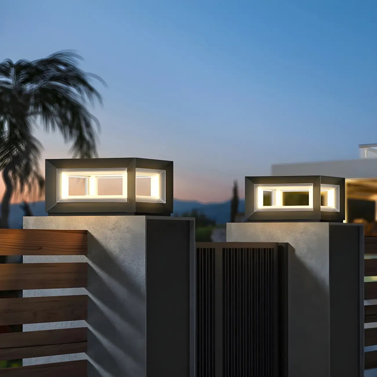 Smooth Black Metal Cubic Post Cap Light Image - 2
