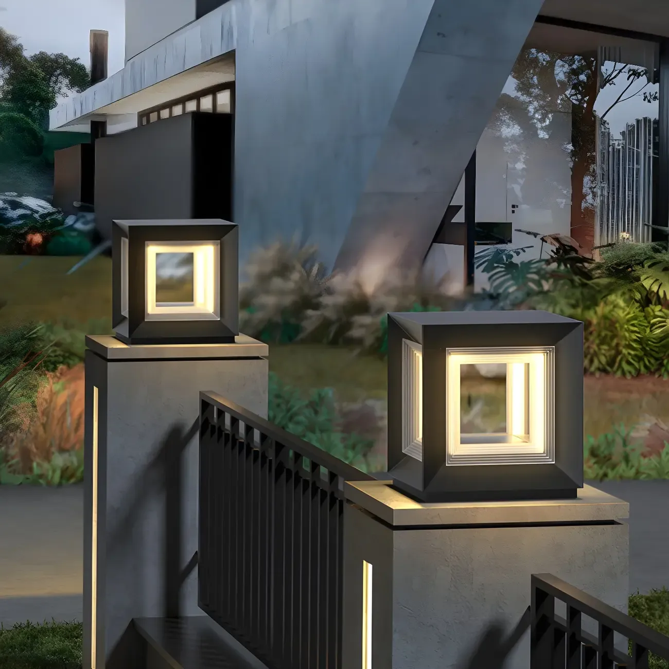 Smooth Black Metal Cubic Post Cap Light Image - 3