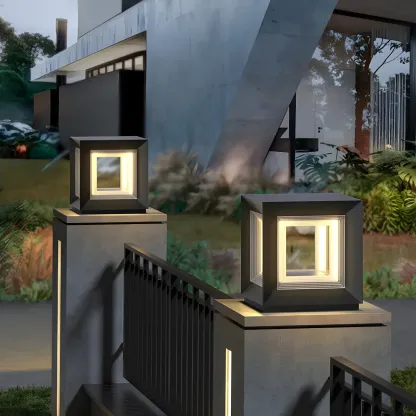 Smooth Black Metal Cubic Post Cap Light Image - 3