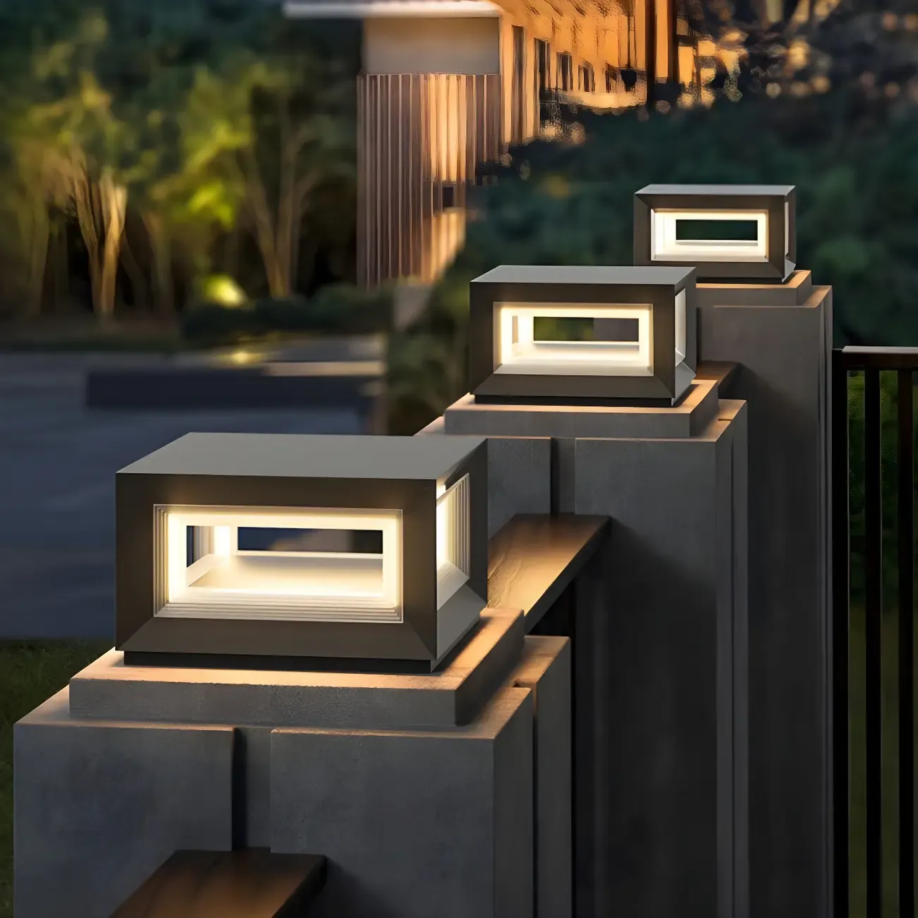Smooth Black Metal Cubic Post Cap Light Image - 4