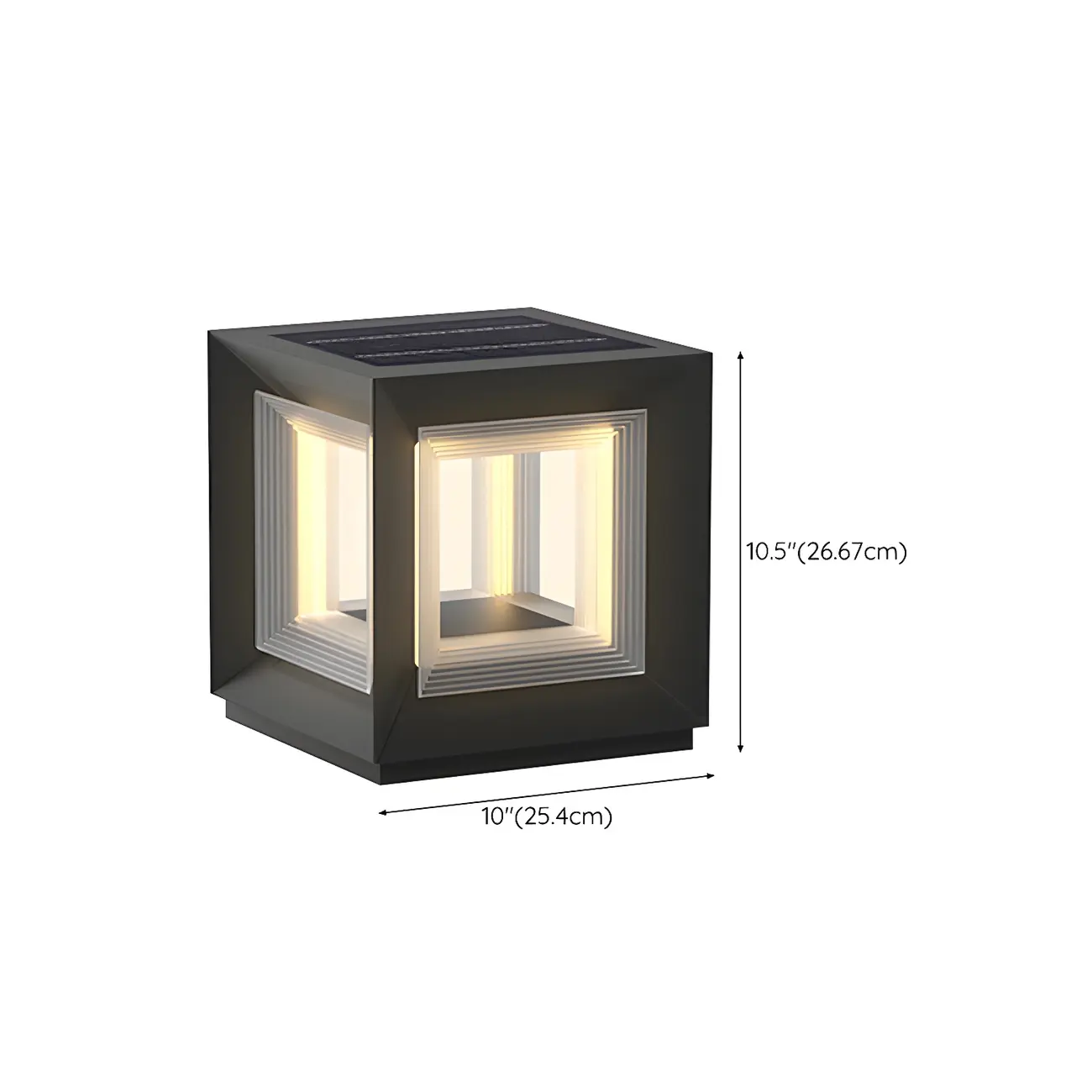 Smooth Black Metal Cubic Post Cap Light #size | homeyfad