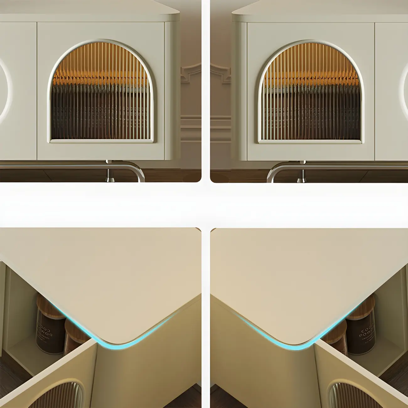 Modern White Wooden Juliet Arc TV Stand with Open Shelves Image - 9 | homeyfad