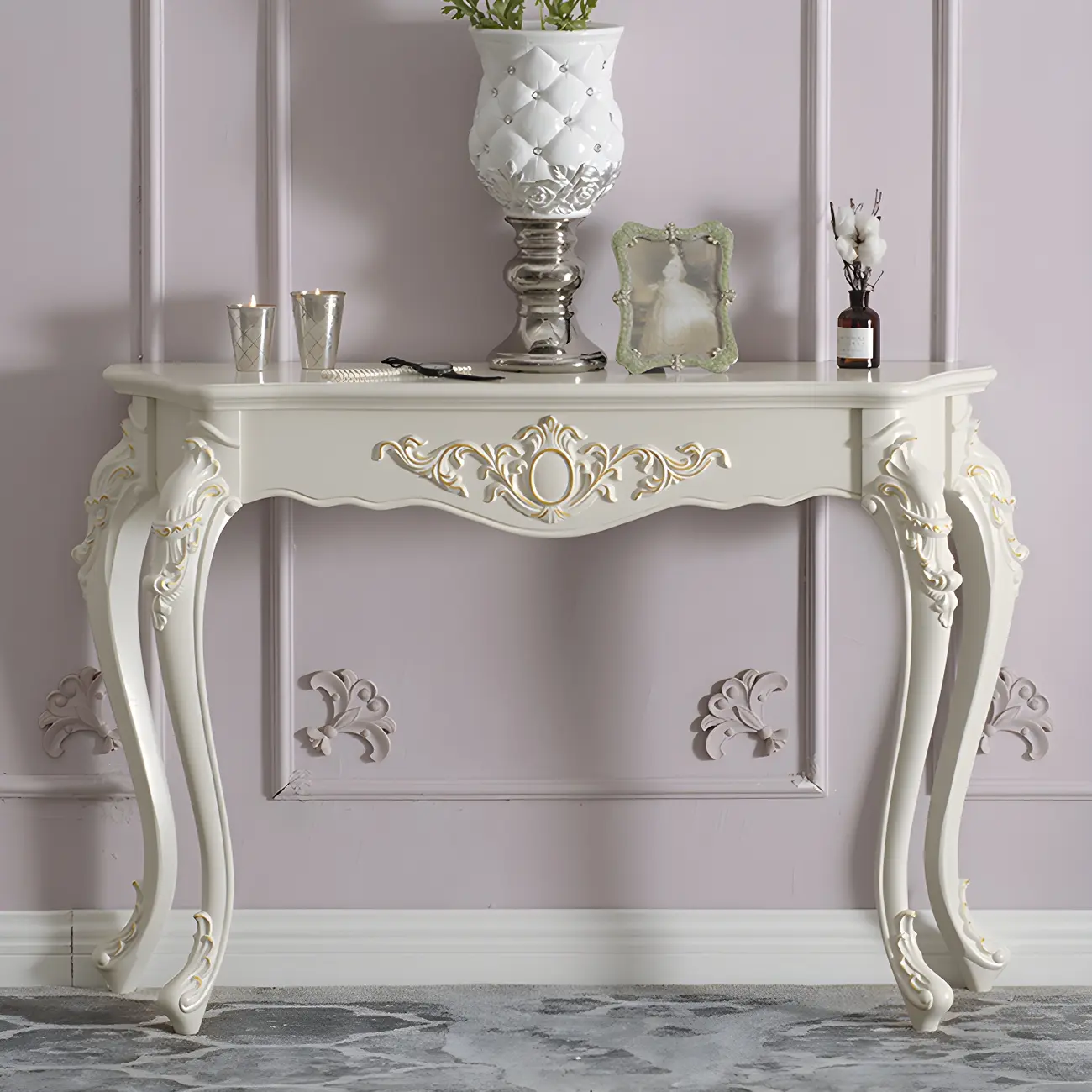 Vintage White Wood Free Form Narrow Console Table Image - 1 | homeyfad