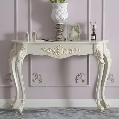 Vintage White Wood Free Form Narrow Console Table Image - 1