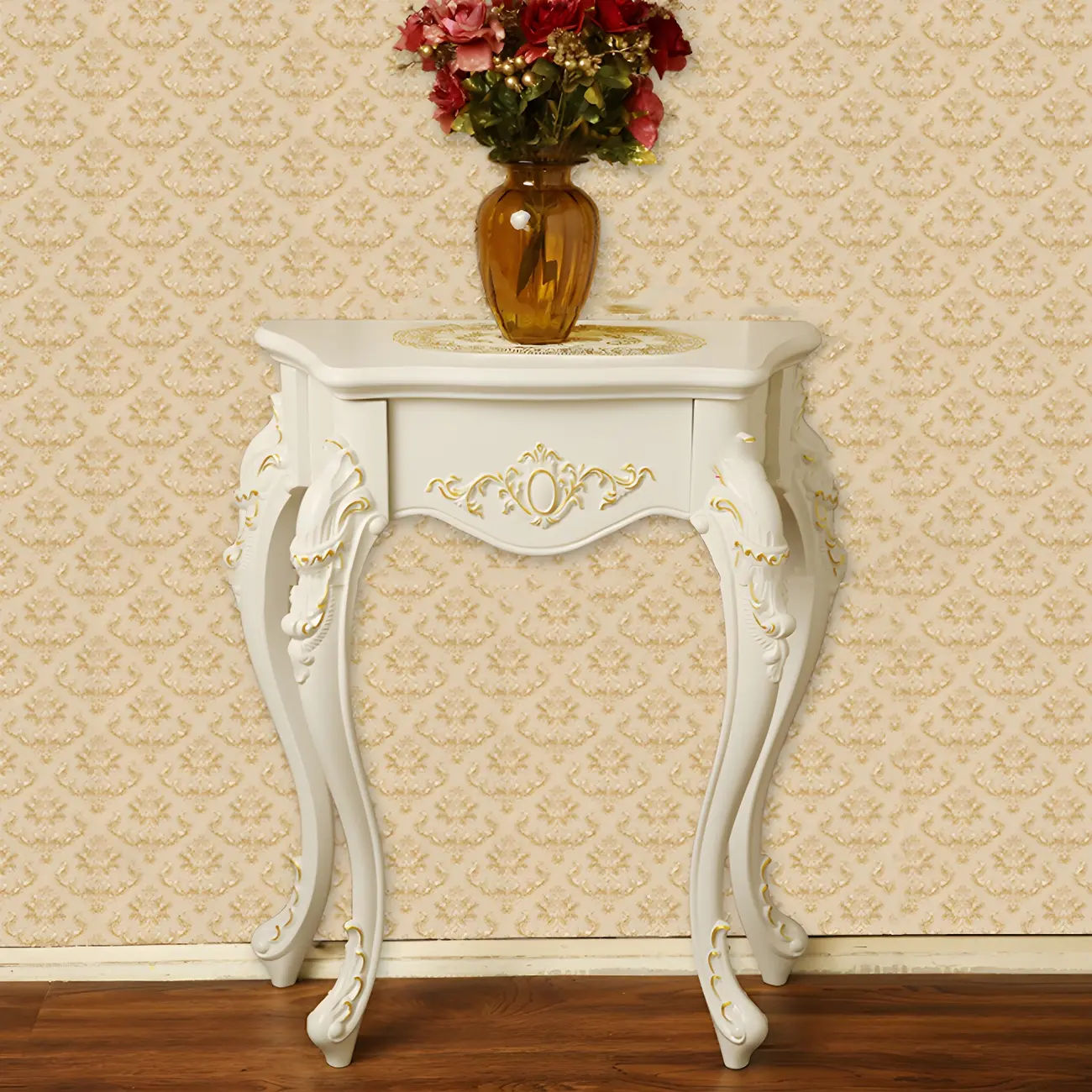 Vintage White Wood Free Form Narrow Console Table Image - 3 | homeyfad