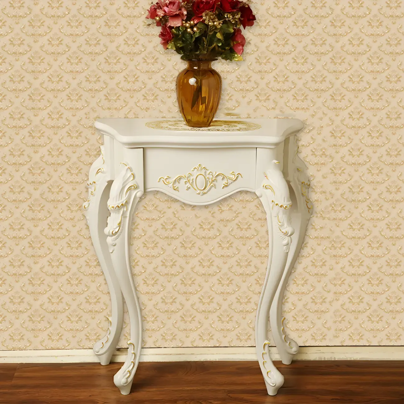 Vintage White Wood Free Form Narrow Console Table Image - 3
